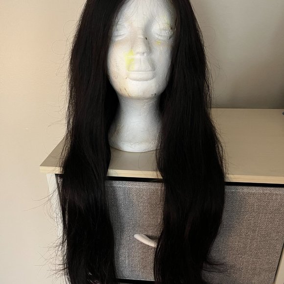 20" Black Frontal Lace Wig Pre Plucked Human Hair Wig Straight Invisible HD Lace